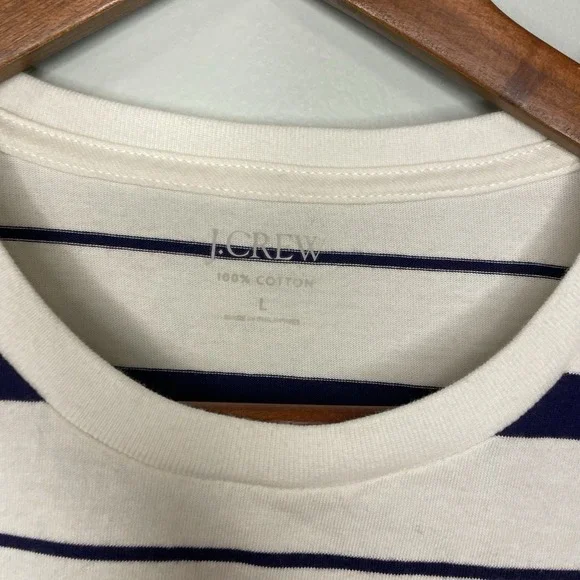 J Crew Men's White Navy Blue Striped Lightweight Short Sleeve T-shirt Size L - Picture 3 of 5